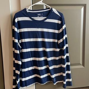 Express Striped Long-Sleeve Blue T-Shirt Medium